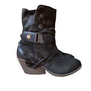 SHERIDAN MIA Zion Black Nubuck Leather Oiled Ankle Heeled Booties - Size 37